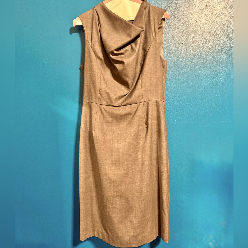 Ports 1961 Gray Wool Cowl Neck Knee-Length Sheath Dress Excellent Condition